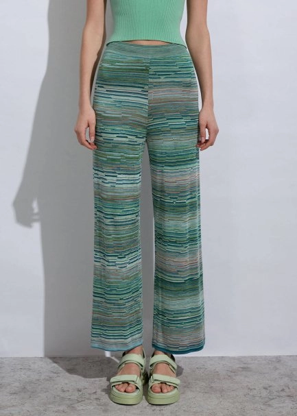 Degrade Desenli Yeşil Triko Pantolon - 5