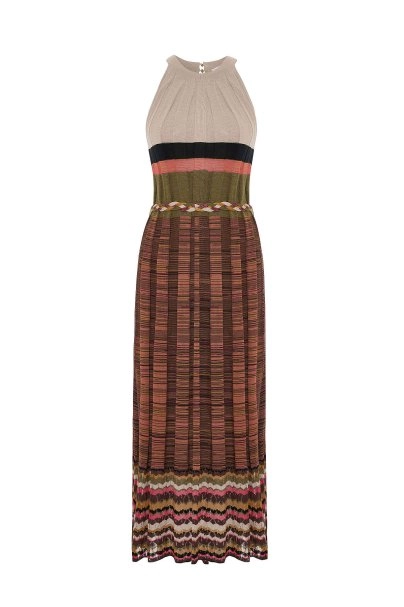 Degrade Renk Geçişli Halter Yaka Triko Elbise - 6