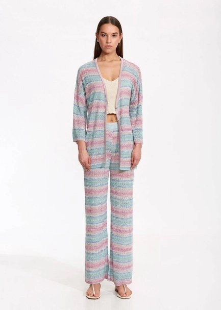 Degrade Renk Geçişli Turkuaz Triko Hırka - 1