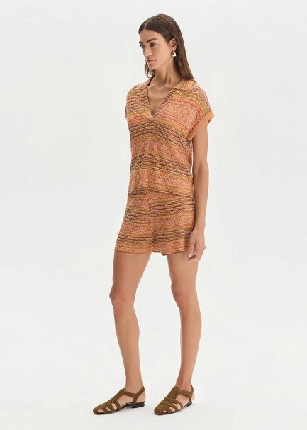 DEGRADE STRIPE BOHEMIAN KNIT SHORTS - 4