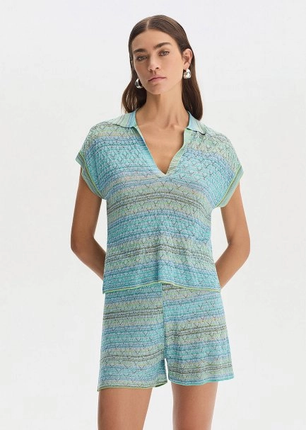 DEGRADE STRIPE GREENISH KNIT SHORTS - 1