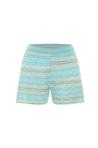 DEGRADE STRIPE GREENISH KNIT SHORTS - 6