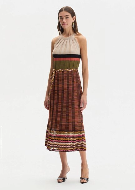DEGRADE STRIPE HALTER NECK KNIT DRESS - 1