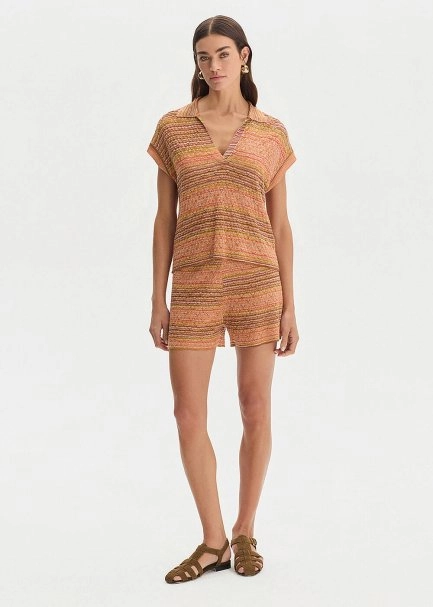 DEGRADE STRIPE POLO NECK BOHEMIAN KNIT TOP - 2