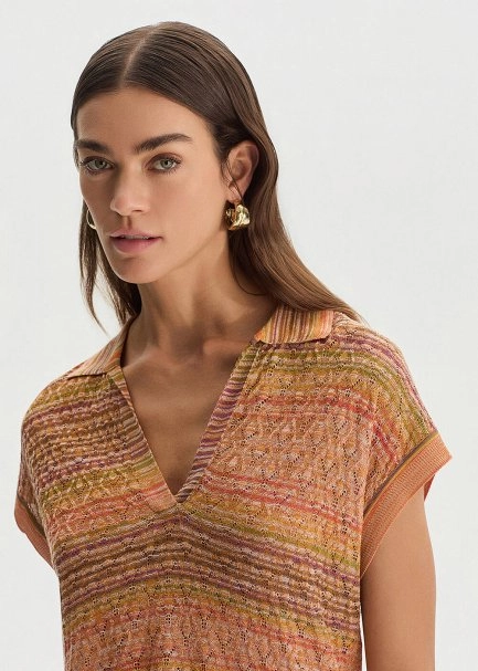 DEGRADE STRIPE POLO NECK BOHEMIAN KNIT TOP - 4