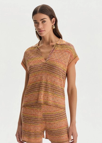 DEGRADE STRIPE POLO NECK BOHEMIAN KNIT TOP - 3