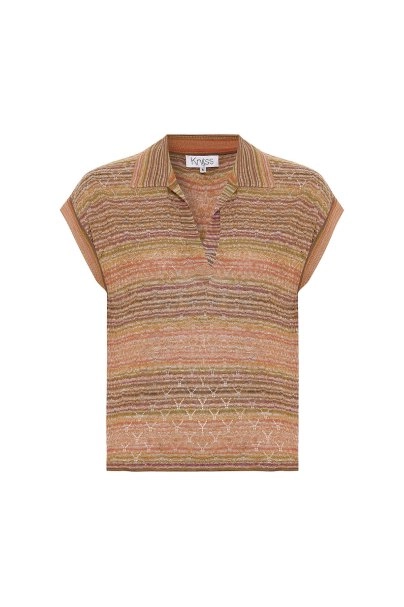 DEGRADE STRIPE POLO NECK BOHEMIAN KNIT TOP - 6