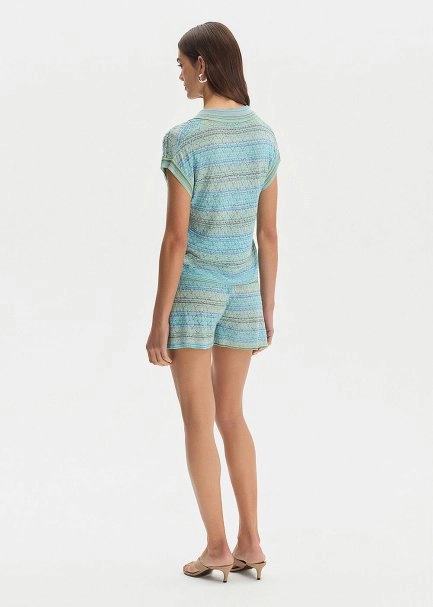 DEGRADE STRIPE POLO NECK GREENISH KNIT TOP - 5