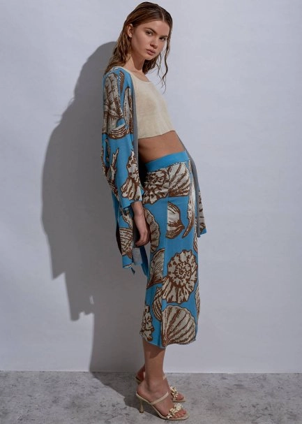 Deniz Kabuğu Desenli Triko Kimono - 5