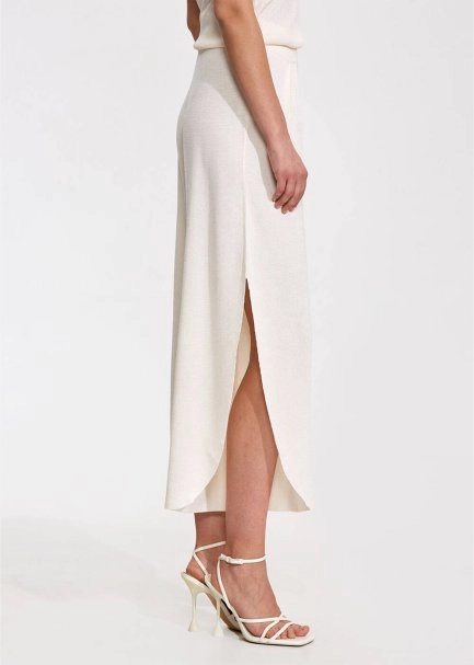 Derin Yırtmaç Detaylı Ekru Triko Pantolon - 4