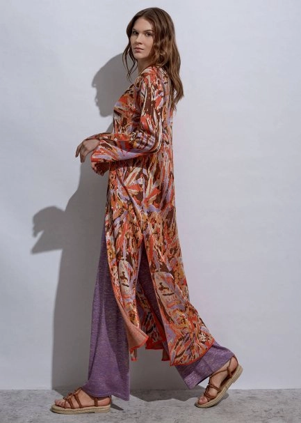 Derin Yırtmaç Detaylı Jakar Desen Triko Tunik - 4