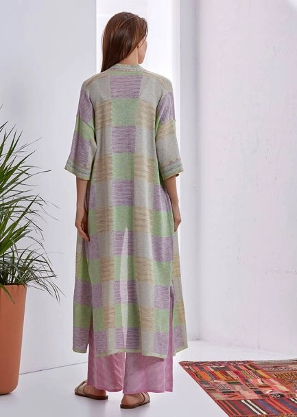 Desenli Bağcıklı Uzun Kimono - 3