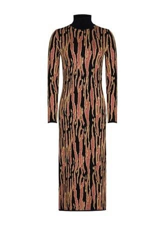 Desenli Boğazlı Uzun Kollu Triko Elbise - 6