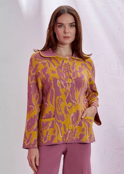 Desenli Çan Kollu Triko Ceket - 1