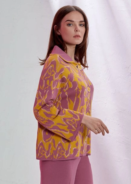 Desenli Çan Kollu Triko Ceket - 4