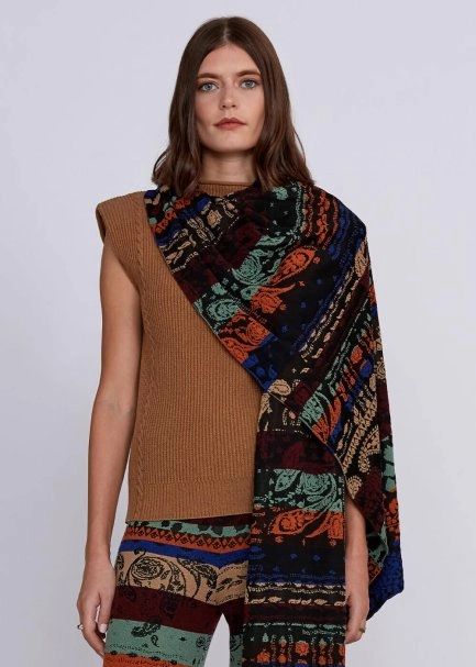 Desenli Çift Taraflı Merino Yün Karışımlı Triko Şal - 4