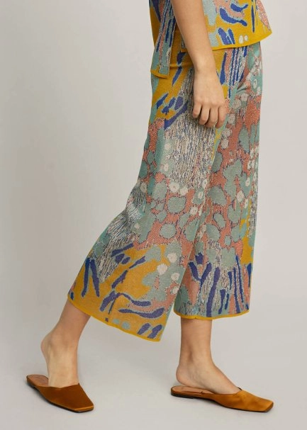 Desenli Crop Triko Pantolon - 4