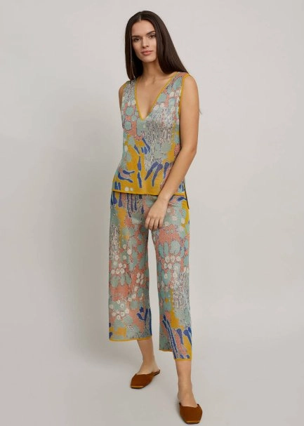 Desenli Crop Triko Pantolon - 5