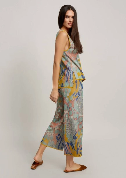 Desenli Crop Triko Pantolon - 6