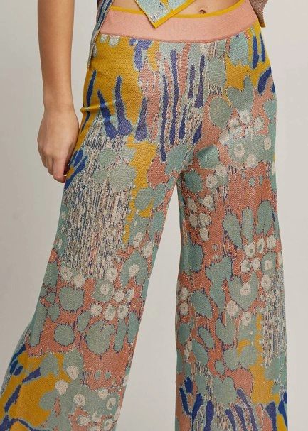 Desenli Crop Triko Pantolon - 7