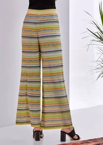 Desenli Geniş Paça Triko Pantolon - 3