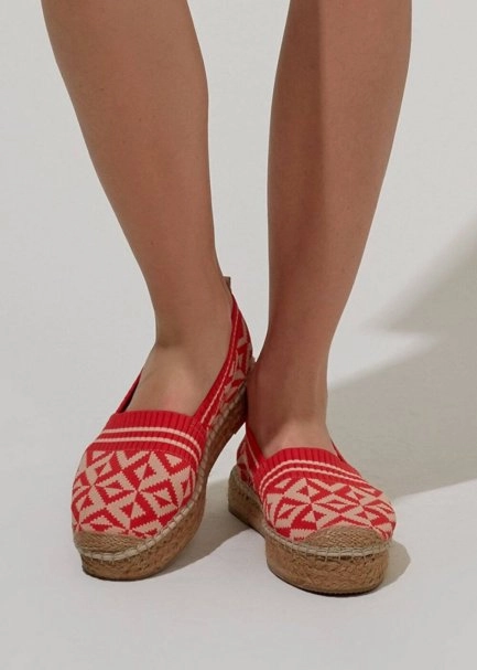 Desenli Kırmızı Espadril Triko Ayakkabı - 1