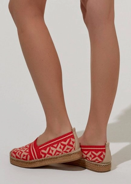 Desenli Kırmızı Espadril Triko Ayakkabı - 3
