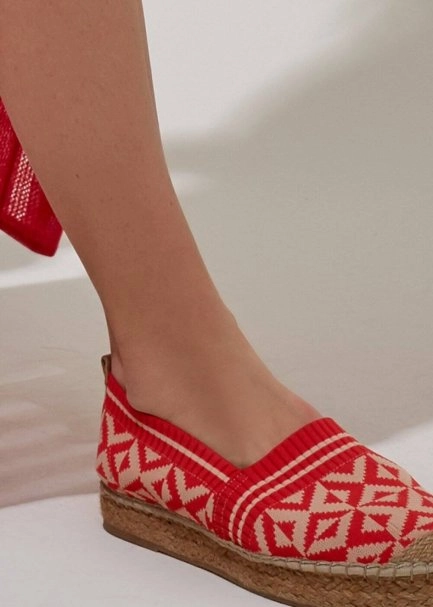Desenli Kırmızı Espadril Triko Ayakkabı - 5