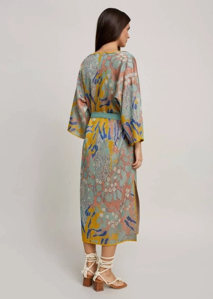 Desenli Kuşaklı Triko Kaftan - 3