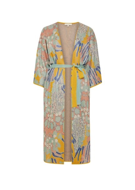 Desenli Kuşaklı Triko Kaftan - 8
