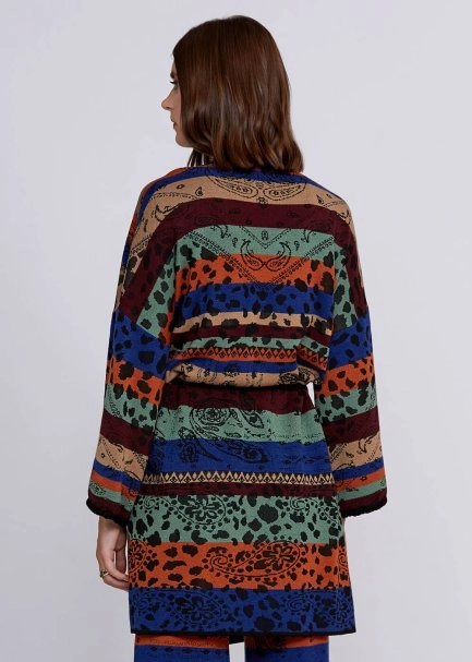 Desenli Merino Yün Karışımlı Triko Kimono - 3