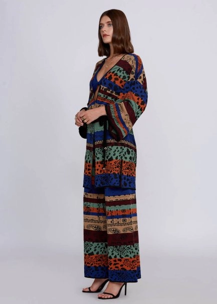 Desenli Merino Yün Karışımlı Triko Kimono - 6