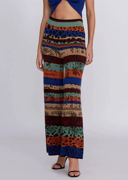 Desenli Merino Yün Karışımlı Triko Pantolon - 1