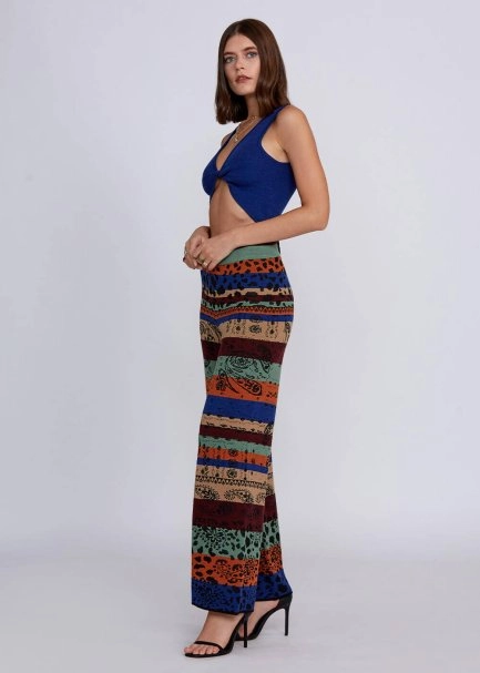 Desenli Merino Yün Karışımlı Triko Pantolon - 2