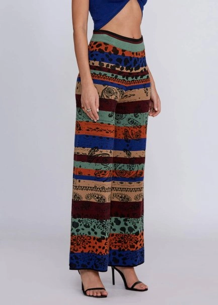 Desenli Merino Yün Karışımlı Triko Pantolon - 4