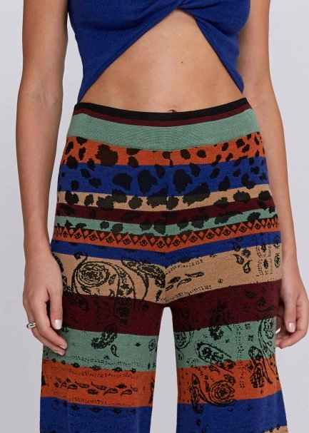 Desenli Merino Yün Karışımlı Triko Pantolon - 7