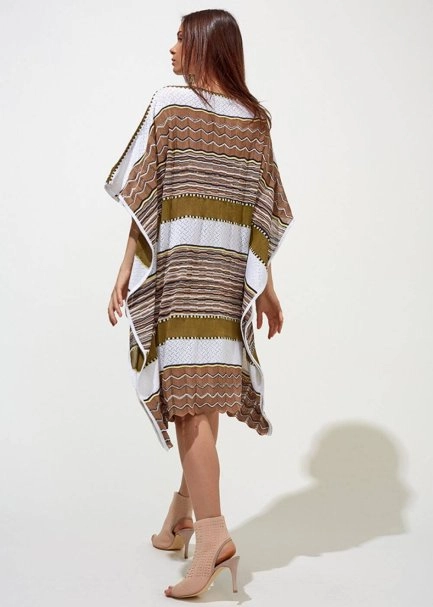 Desenli Oversize Haki Yazlık Triko Tunik Elbise - 3
