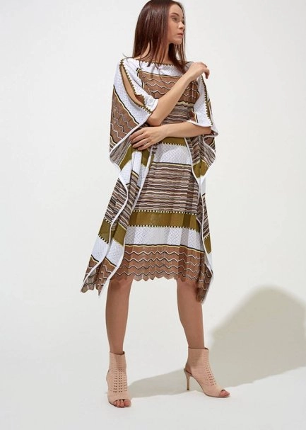 Desenli Oversize Haki Yazlık Triko Tunik Elbise - 6