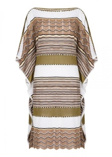 Desenli Oversize Haki Yazlık Triko Tunik Elbise - 8