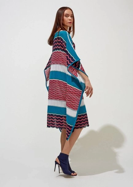 Desenli Oversize Turkuaz Yazlık Triko Tunik Elbise - 3