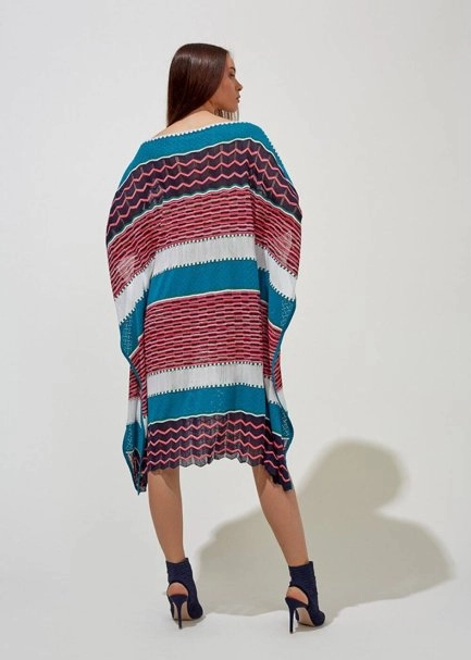 Desenli Oversize Turkuaz Yazlık Triko Tunik Elbise - 5