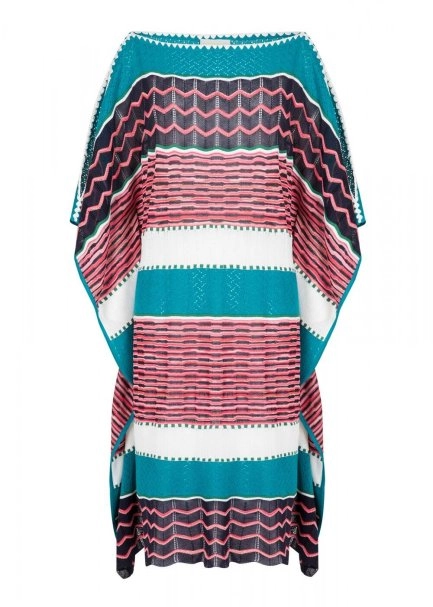 Desenli Oversize Turkuaz Yazlık Triko Tunik Elbise - 8