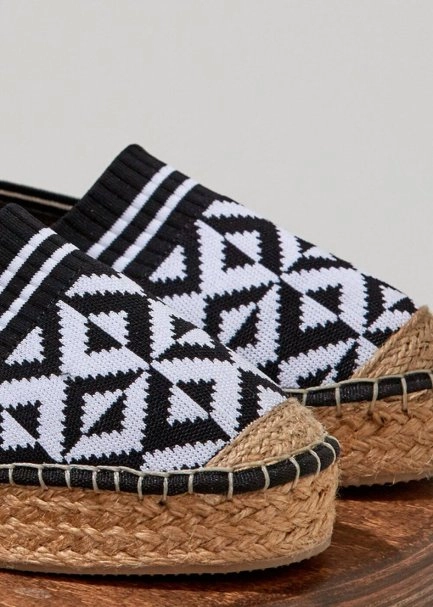Desenli Siyah Beyaz Espadril Triko Ayakkabı - 5