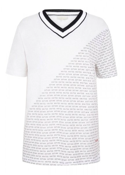 Desenli V Yaka Pamuk Beyaz T-Shirt - 6