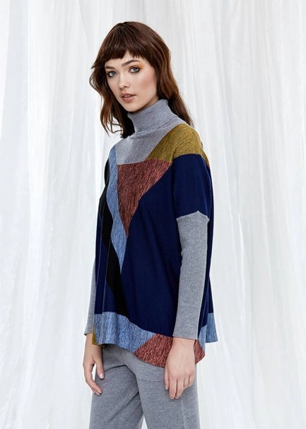 Desenli Yün Karışımlı Gri Triko Tunik - 4