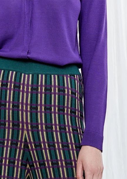 Desenli Yün Karışımlı Triko Pantolon - 4