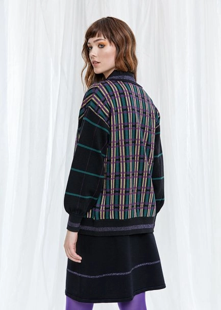 Desenli Yünlü Triko Bomber Ceket - 3