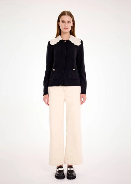 DETACHABLE COLLAR DETAILED BLACK KNIT CARDIGAN - 2