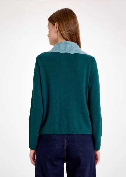 DETACHABLE COLLAR DETAILED MALACHITE KNIT CARDIGAN - 5