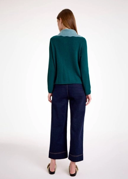 DETACHABLE COLLAR DETAILED MALACHITE KNIT CARDIGAN - 9